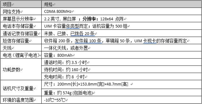 无线座机产品参数